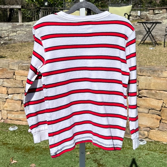 Old Navy White Long-Sleeve, Waffle-Knit Shirt with Red and Navy Stripes - Picture 7 of 11